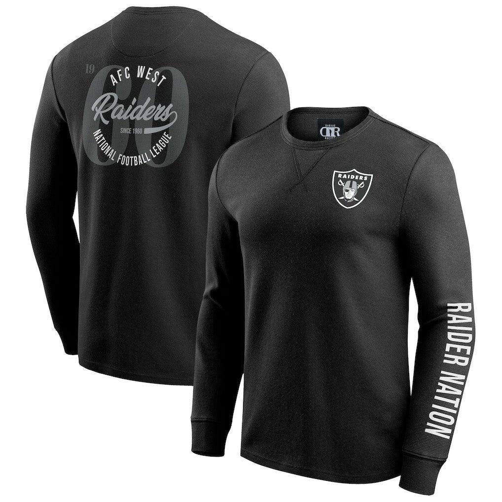 Fanatics Las Vegas Raiders Darius Rucker Collection Washed Waffle-Knit Long Sleeve T-Shirt Black