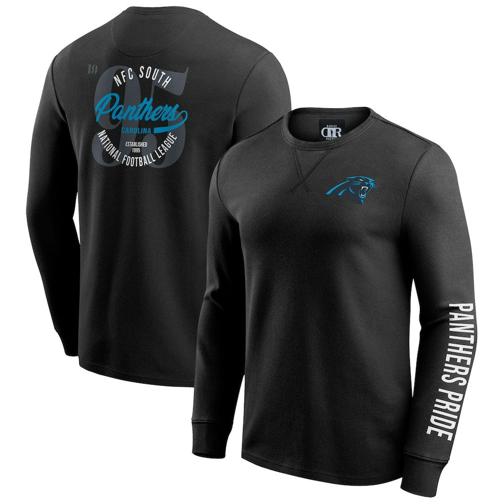Fanatics Carolina Panthers Darius Rucker Collection Washed Waffle-Knit Long Sleeve T-Shirt Black