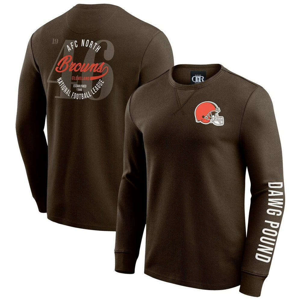 Fanatics Cleveland Browns Darius Rucker Collection Washed Waffle-Knit Long Sleeve T-Shirt Brown