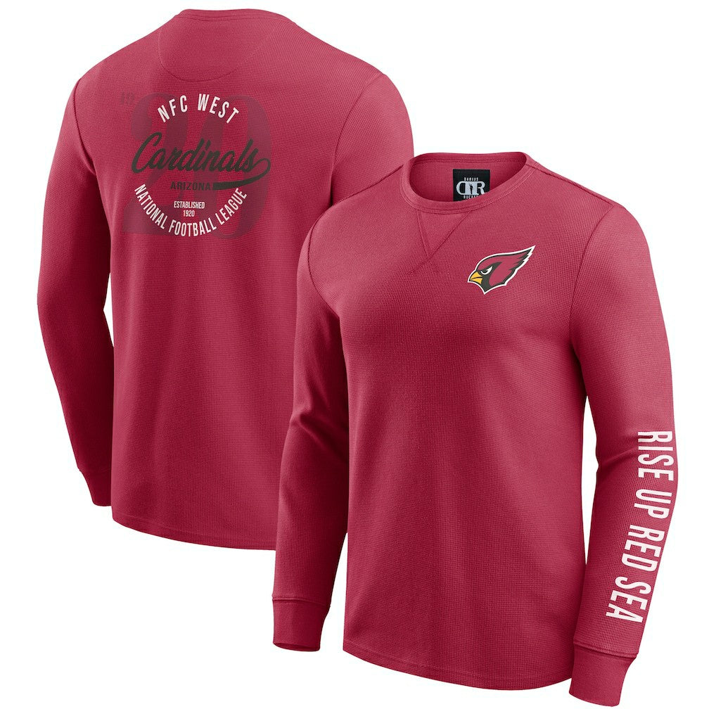 Fanatics Arizona Cardinals Darius Rucker Collection Washed Waffle-Knit Long Sleeve T-Shirt Red