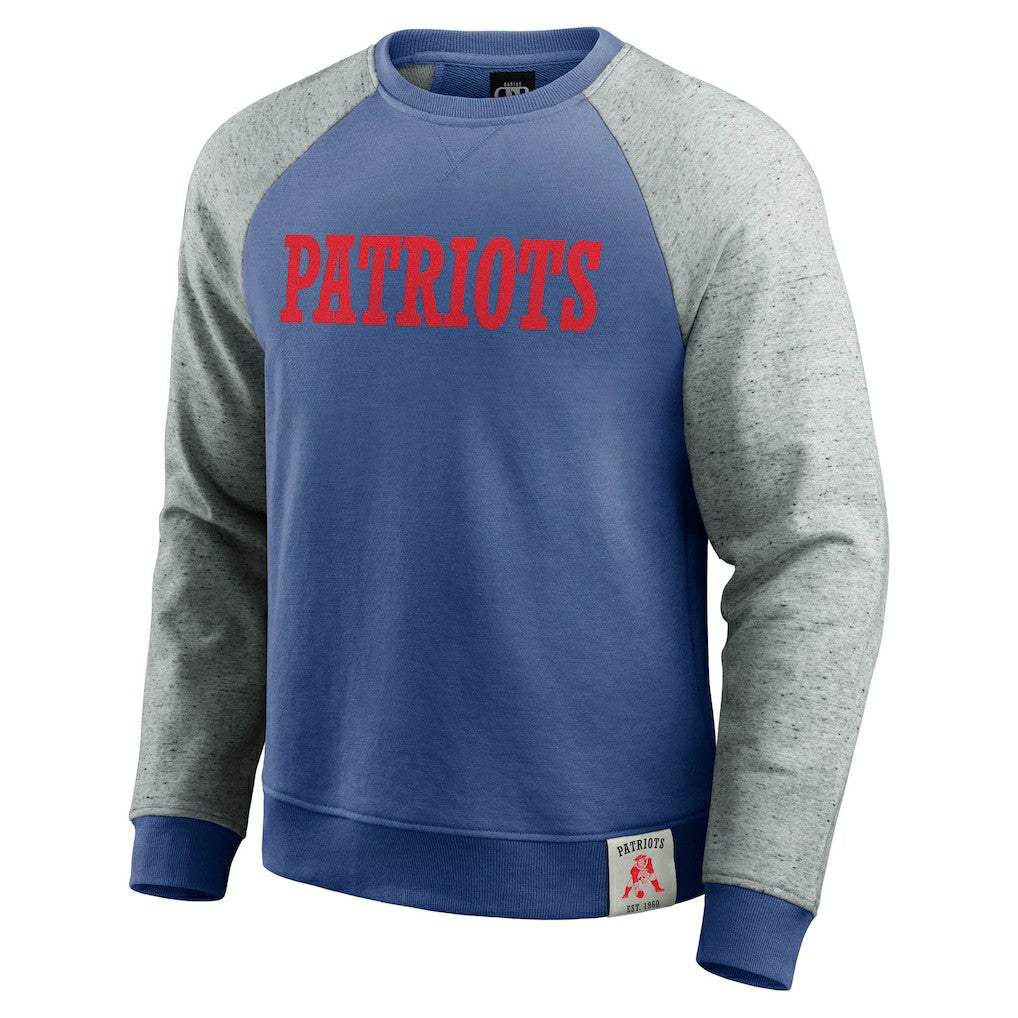 Fanatics New England Patriots Darius Rucker Collection Throwback Color Block Raglan Pullover Sweatshirt Royal/Heather Gray