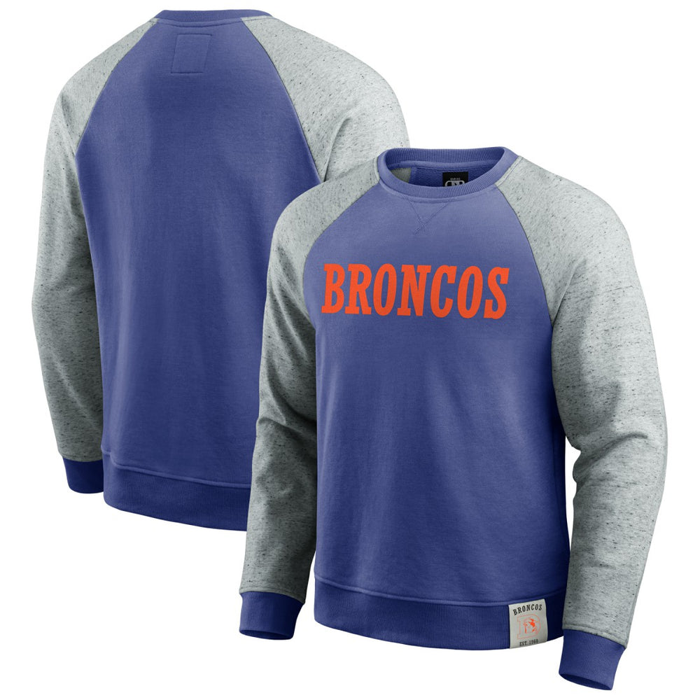 Fanatics Denver Broncos Darius Rucker Collection Throwback Color Block Raglan Pullover Sweatshirt Royal/Heather Gray