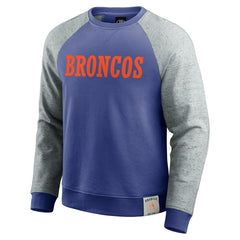 Fanatics Denver Broncos Darius Rucker Collection Throwback Color Block Raglan Pullover Sweatshirt Royal/Heather Gray