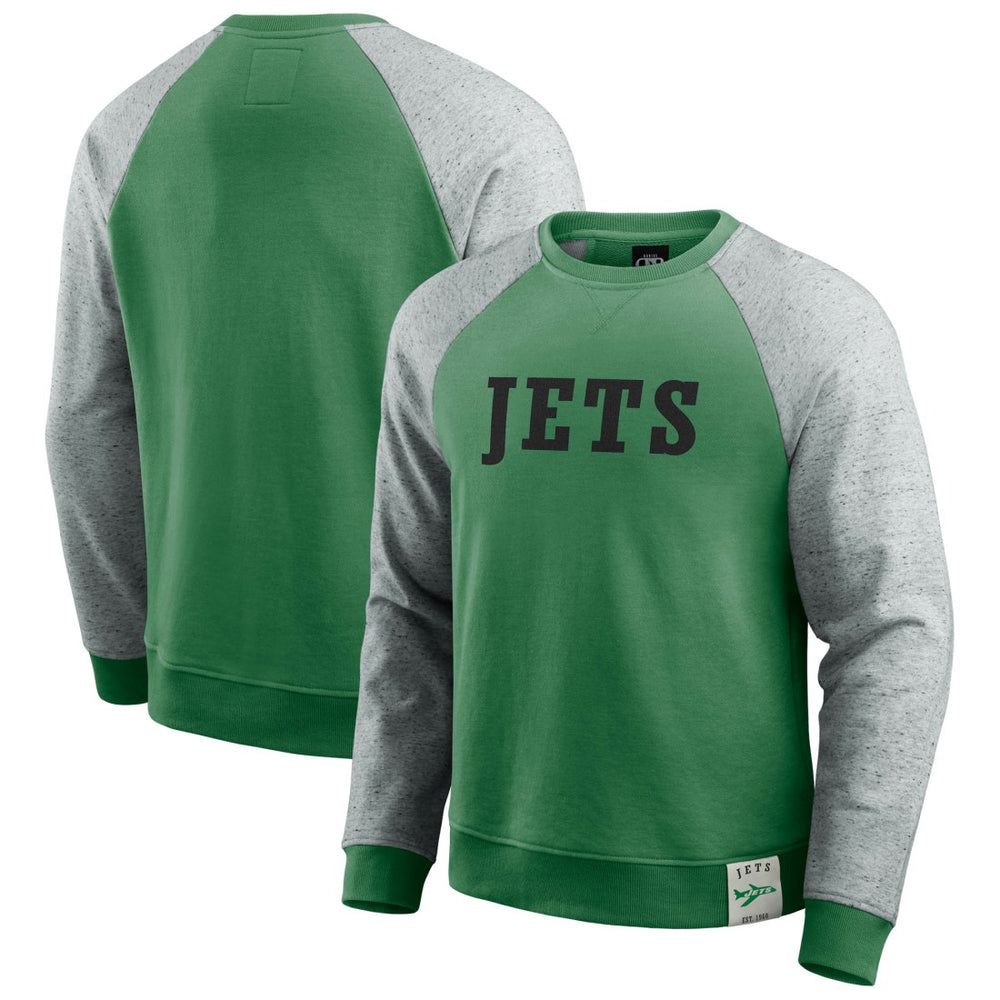 Fanatics New York Jets Darius Rucker Collection Throwback Color Block Raglan Pullover Sweatshirt Kelly Green/Heather Gray