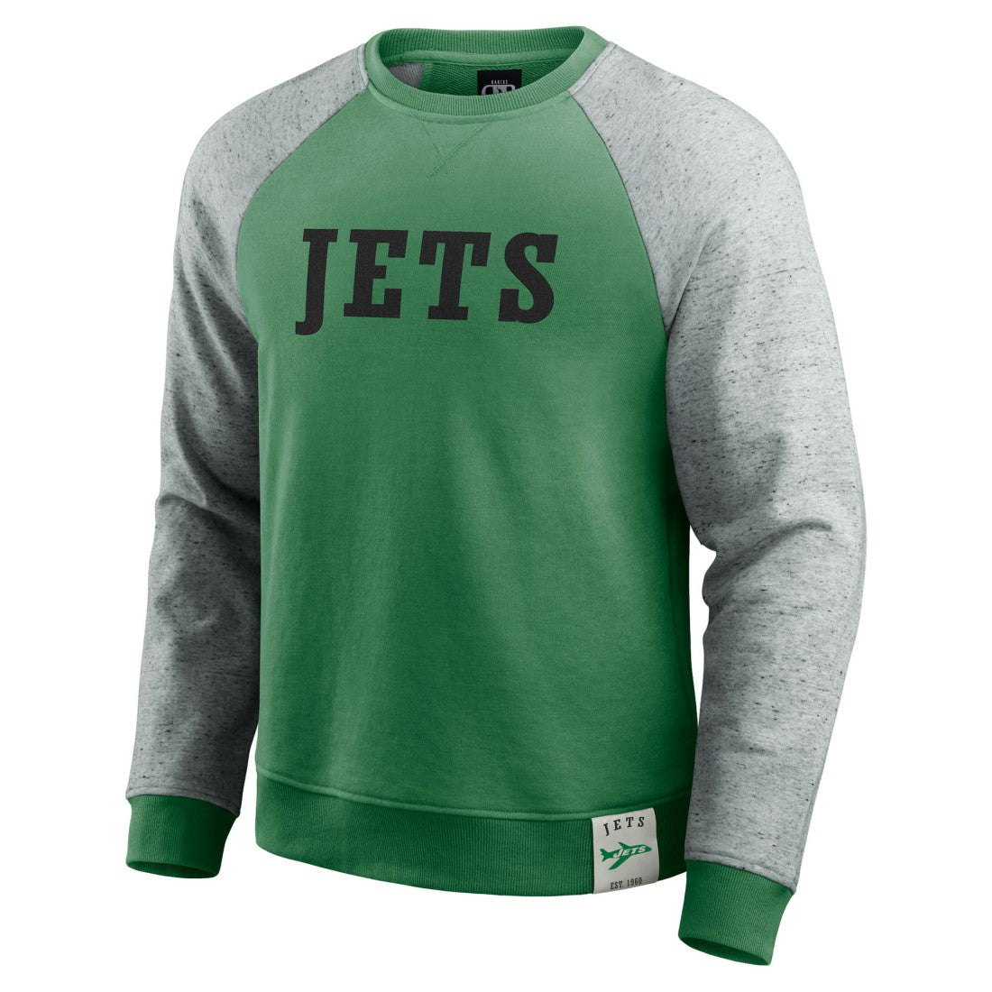Fanatics New York Jets Darius Rucker Collection Throwback Color Block Raglan Pullover Sweatshirt Kelly Green/Heather Gray