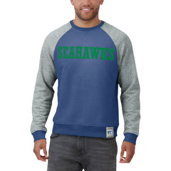 Fanatics Seattle Seahawks Darius Rucker Collection Throwback Color Block Raglan Pullover Sweatshirt Royal/Heather Gray