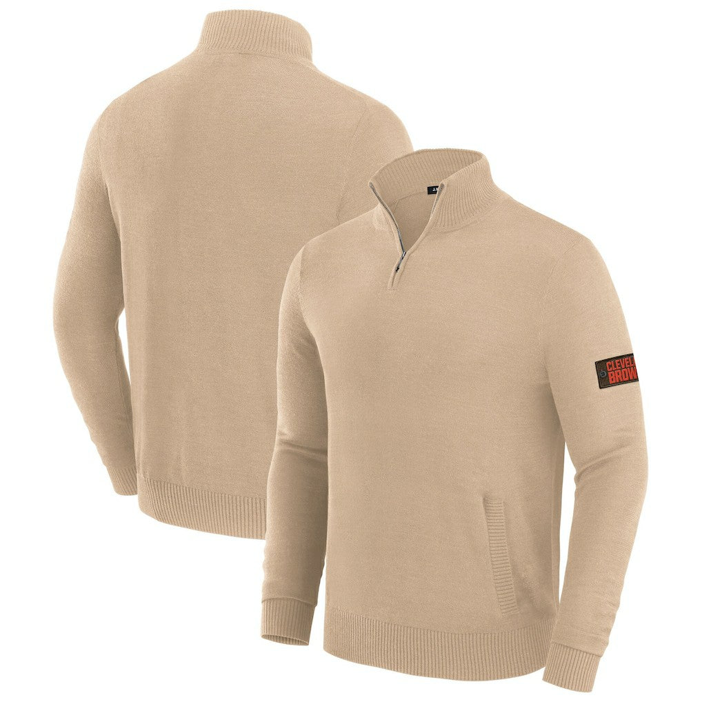 Cleveland Browns J. Palmer Franchise Quarter-Zip Sweater Tan