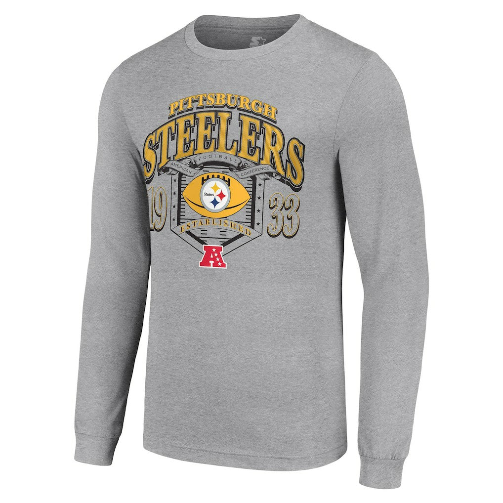 Pittsburgh Steelers Starter Retro Long Sleeve Graphic T-Shirt Heather Gray