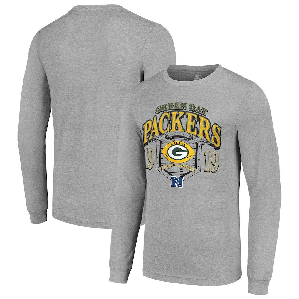 Green Bay Packers Starter Retro Long Sleeve Graphic T-Shirt Heather Gray
