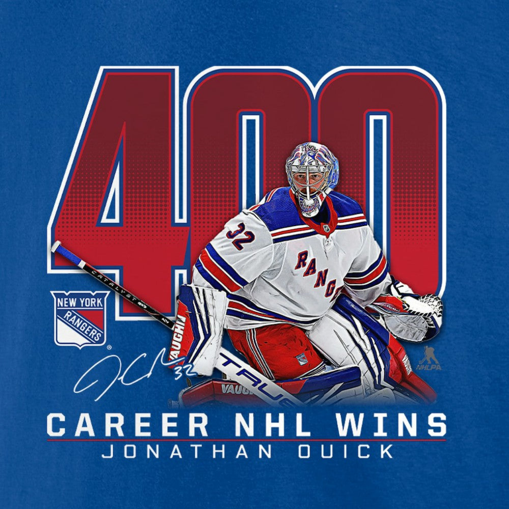 Jonathan Quick New York Rangers 400 Career Wins T-Shirt - Blue - NHL 201517649