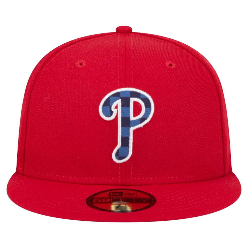 Philadelphia Phillies New Era Checkered Undervisor 59FIFTY Fitted Hat - Red - New Era Sale