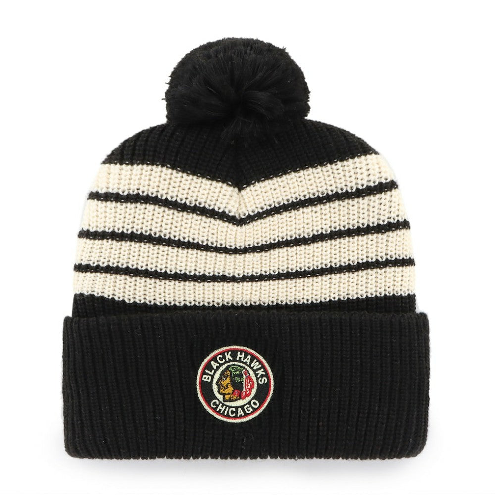 Chicago Blackhawks '47 Old Time Hockey Barn Cuffed Knit Hat with Pom - Black - NHL 201534449