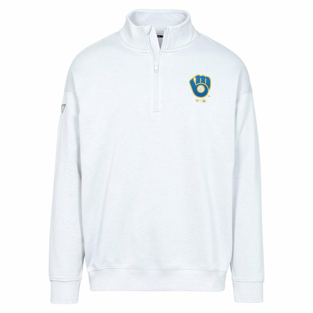 Milwaukee Brewers Levelwear Murray Core Logo Quarter-Zip Pullover Top - White - MLB on Sale