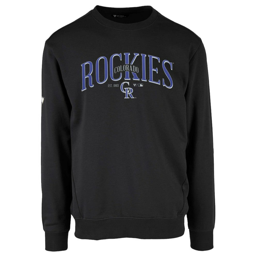 Colorado Rockies Levelwear Zane Cooperstown Collection Retro Spellout Pullover Sweatshirt - Black - MLB on Sale