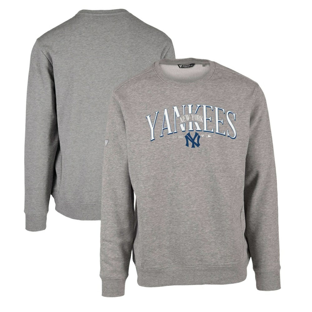 New York Yankees Levelwear Zane Cooperstown Collection Retro Spellout Pullover Sweatshirt - Gray - MLB Lifestyle