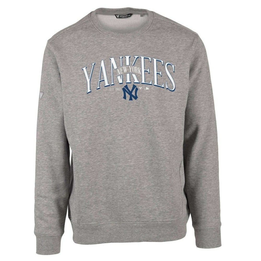 New York Yankees Levelwear Zane Cooperstown Collection Retro Spellout Pullover Sweatshirt - Gray - MLB Lifestyle