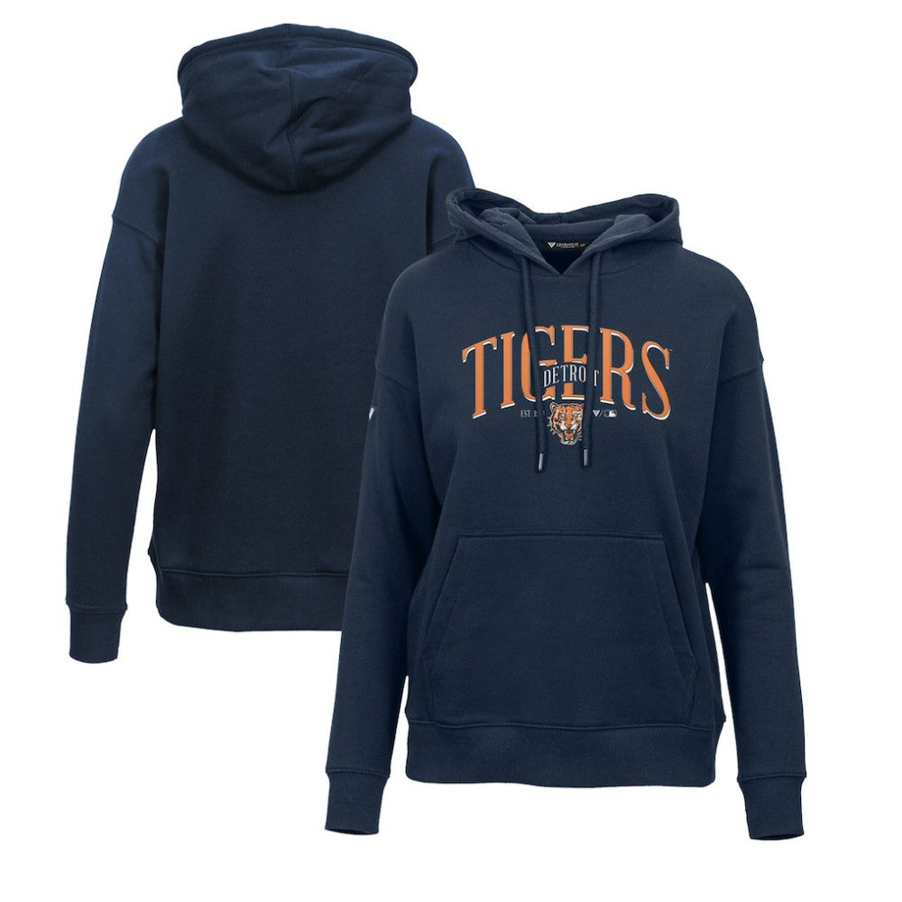Detroit Tigers Levelwear Women's Adorn Cooperstown Collection Retro Spellout Pullover Hoodie - Navy - MLB Discount