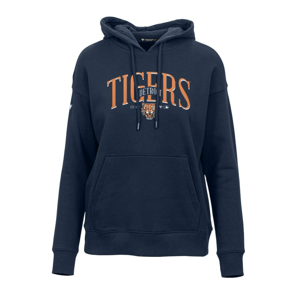 Detroit Tigers Levelwear Women's Adorn Cooperstown Collection Retro Spellout Pullover Hoodie - Navy - MLB Discount
