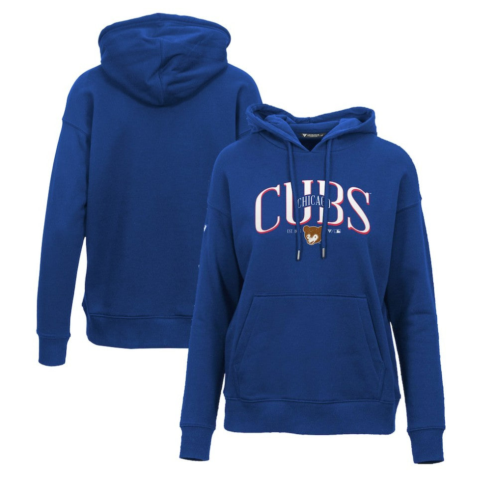 Chicago Cubs Levelwear Women's Adorn Cooperstown Collection Retro Spellout Pullover Hoodie - Royal - MLB Lifestyle