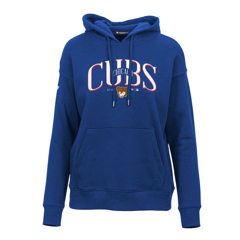 Chicago Cubs Levelwear Women's Adorn Cooperstown Collection Retro Spellout Pullover Hoodie - Royal - MLB Lifestyle