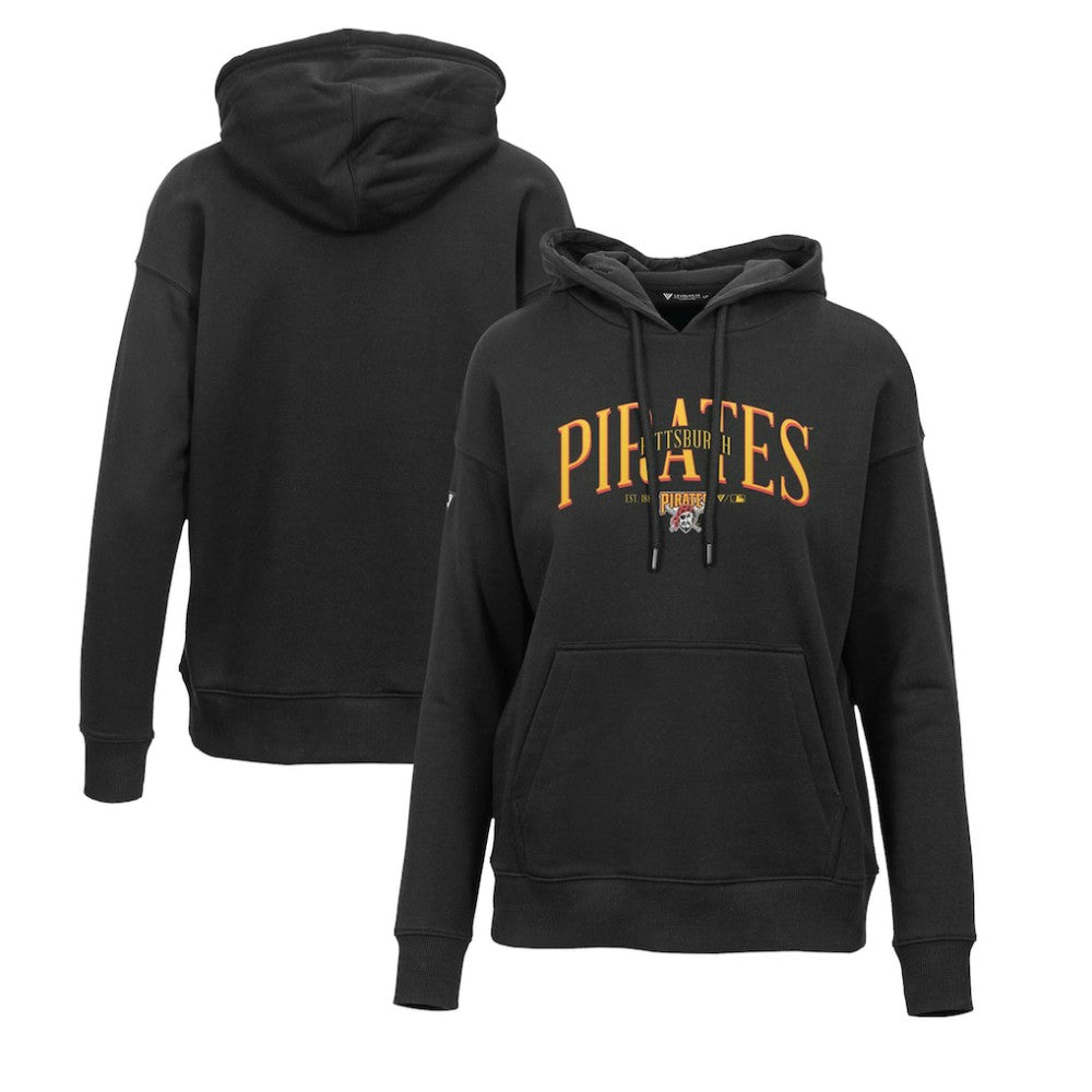 Pittsburgh Pirates Levelwear Women's Adorn Cooperstown Collection Retro Spellout Pullover Hoodie - Black - MLB on Sale