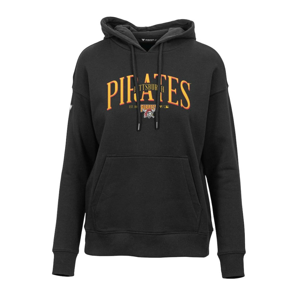 Pittsburgh Pirates Levelwear Women's Adorn Cooperstown Collection Retro Spellout Pullover Hoodie - Black - MLB on Sale