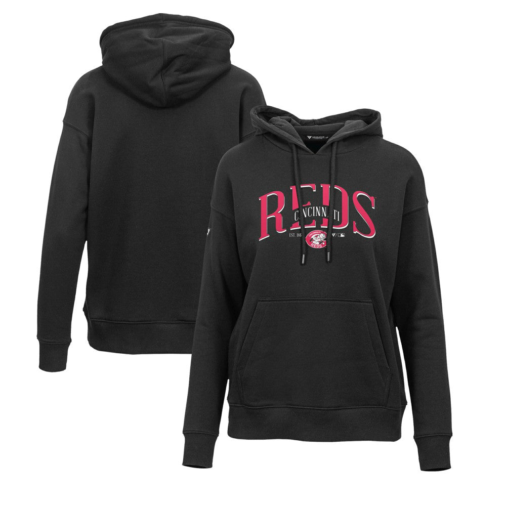 Cincinnati Reds Levelwear Women's Adorn Cooperstown Collection Retro Spellout Pullover Hoodie - Black - MLB Online