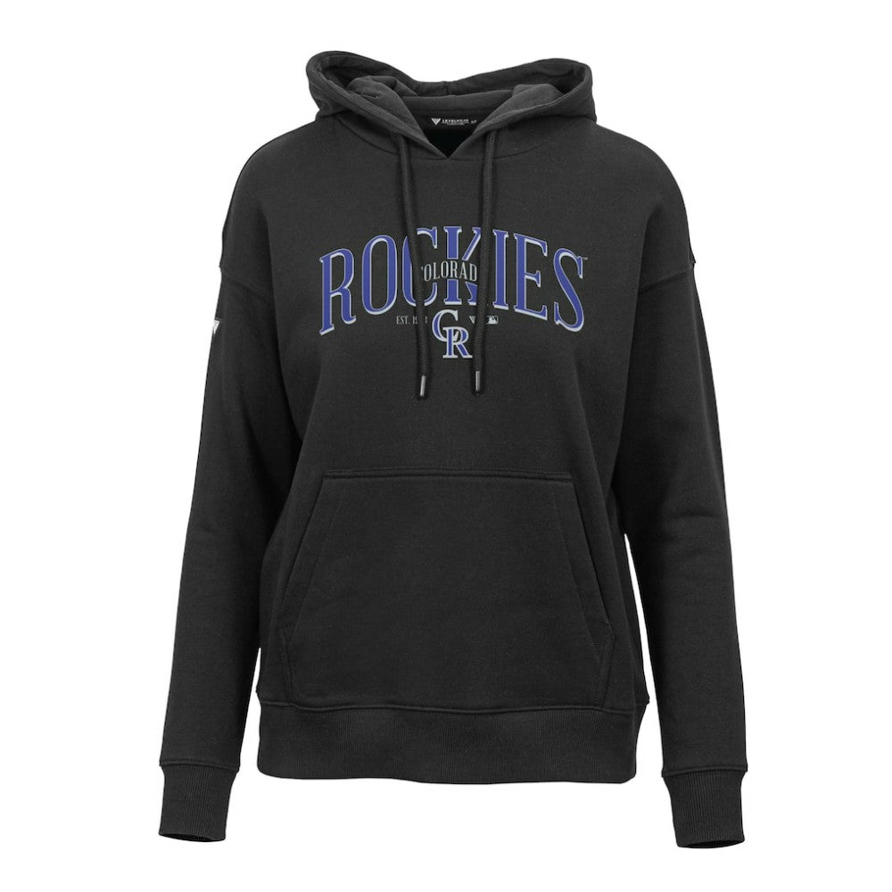 Colorado Rockies Levelwear Women's Adorn Cooperstown Collection Retro Spellout Pullover Hoodie - Black - MLB Sale