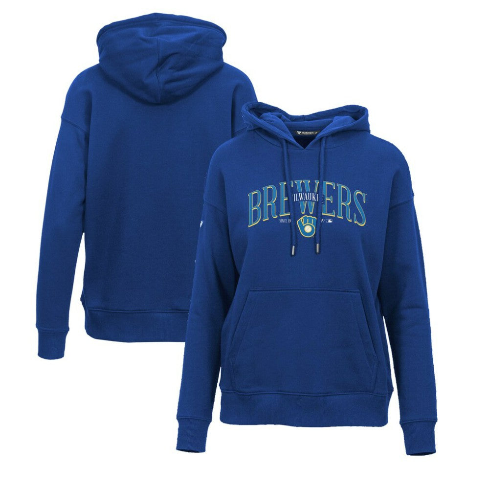 Milwaukee Brewers Levelwear Women's Adorn Cooperstown Collection Retro Spellout Pullover Hoodie - Royal - MLB on Sale
