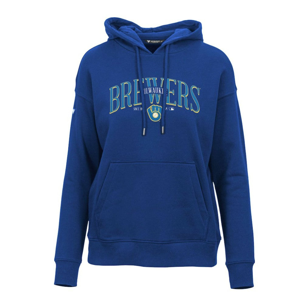 Milwaukee Brewers Levelwear Women's Adorn Cooperstown Collection Retro Spellout Pullover Hoodie - Royal - MLB on Sale