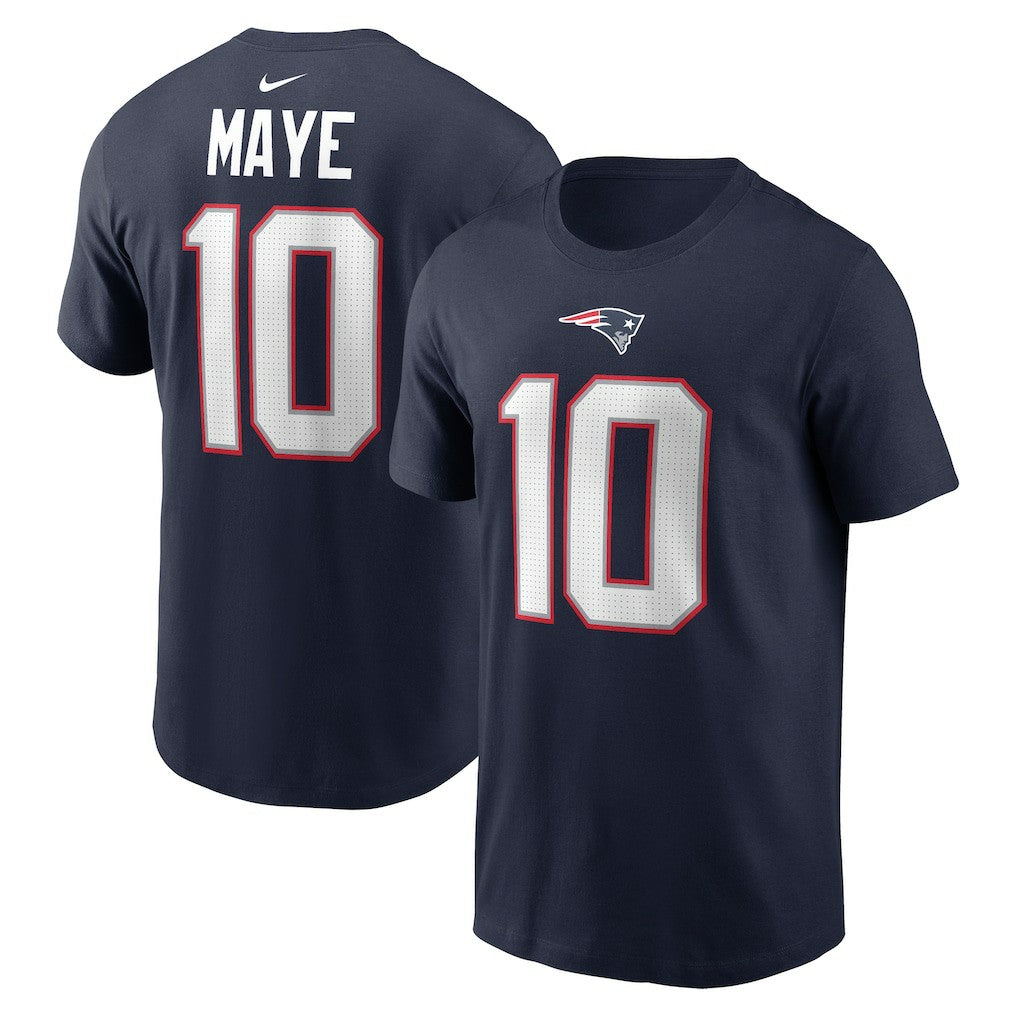 Nike Drake Maye New England Patriots Name & Number T-Shirt Navy