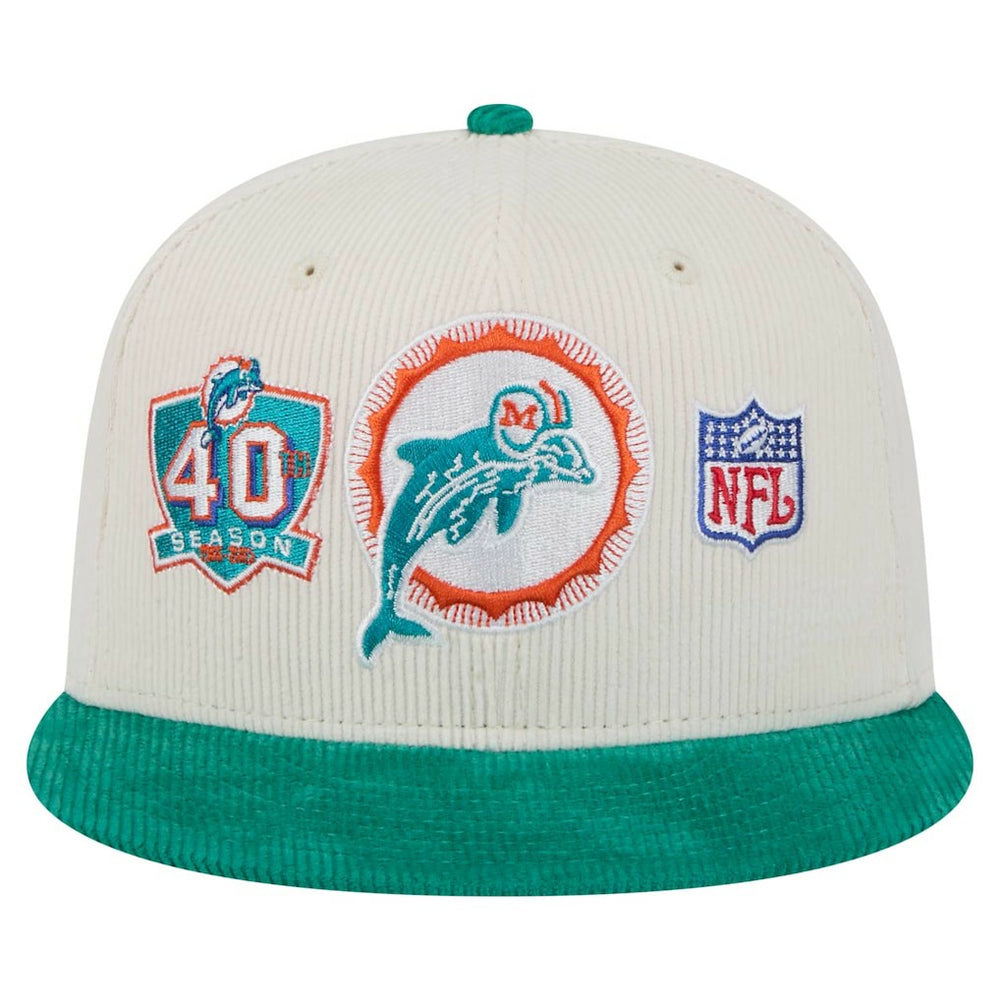 Miami Dolphins New Era Throwback Corduroy 59FIFTY Fitted Hat Cream/Aqua