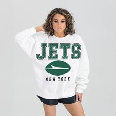 New York Jets Gameday Couture Women's Sunday Drives Oversized Crewneck Pullover Sweatshirt White