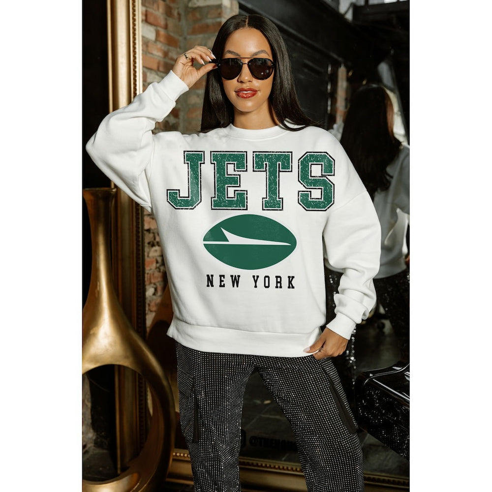 New York Jets Gameday Couture Women's Sunday Drives Oversized Crewneck Pullover Sweatshirt White