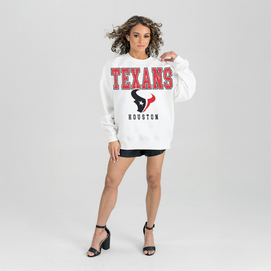 Houston Texans Gameday Couture Women's Sunday Drives Oversized Crewneck Pullover Sweatshirt White