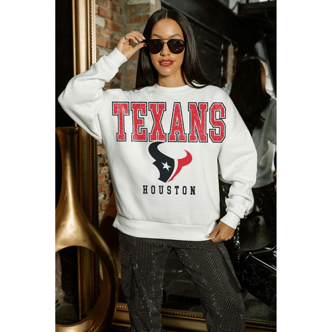 Houston Texans Gameday Couture Women's Sunday Drives Oversized Crewneck Pullover Sweatshirt White