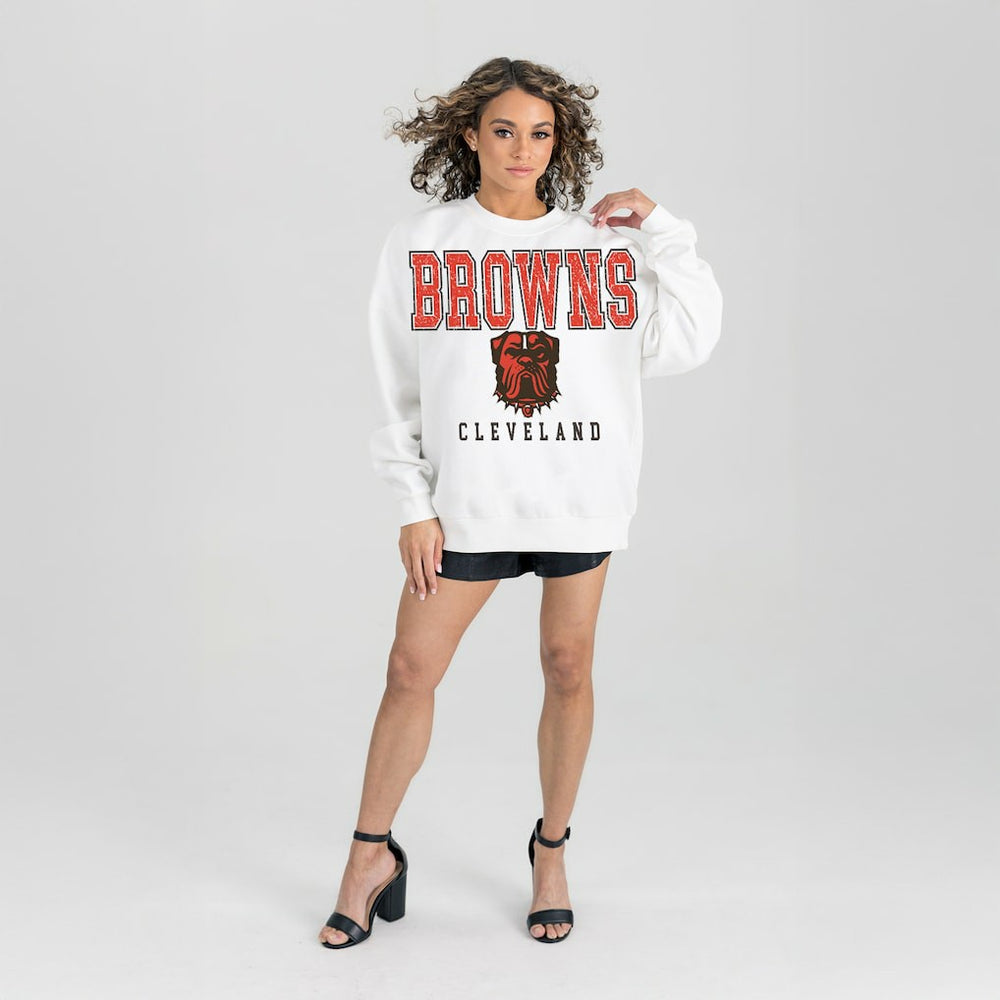 Cleveland Browns Gameday Couture Women's Sunday Drives Oversized Pullover Sweatshirt White