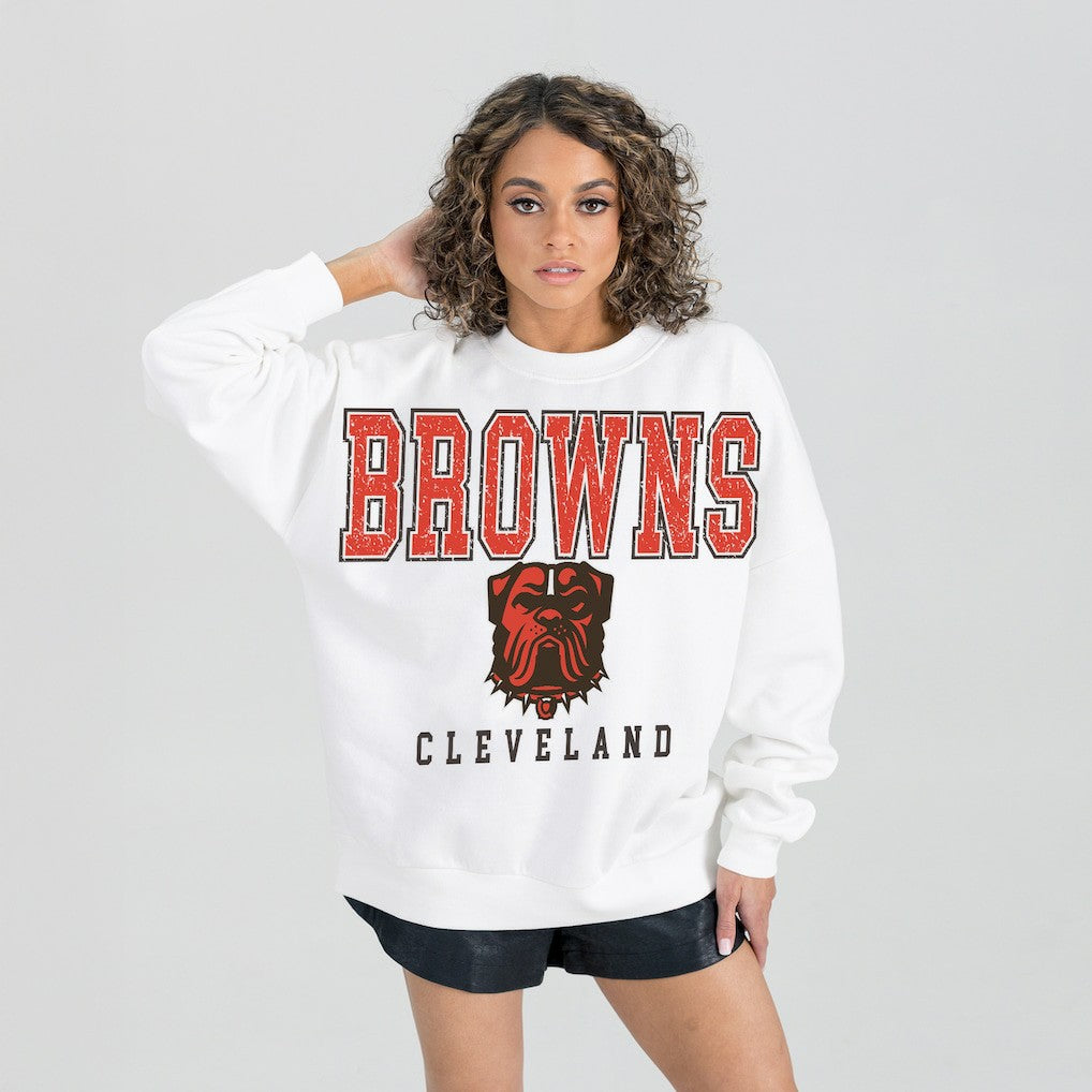 Cleveland Browns Gameday Couture Women's Sunday Drives Oversized Pullover Sweatshirt White
