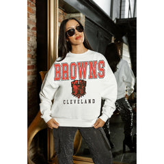 Cleveland Browns Gameday Couture Women's Sunday Drives Oversized Pullover Sweatshirt White
