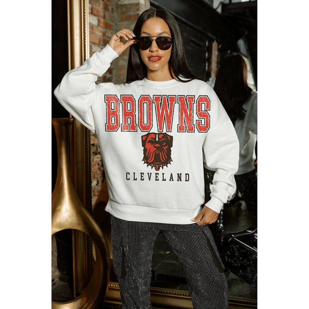 Cleveland Browns Gameday Couture Women's Sunday Drives Oversized Pullover Sweatshirt White