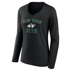 New York Jets Women's Victory Arch Long Sleeve V-Neck T-Shirt Black