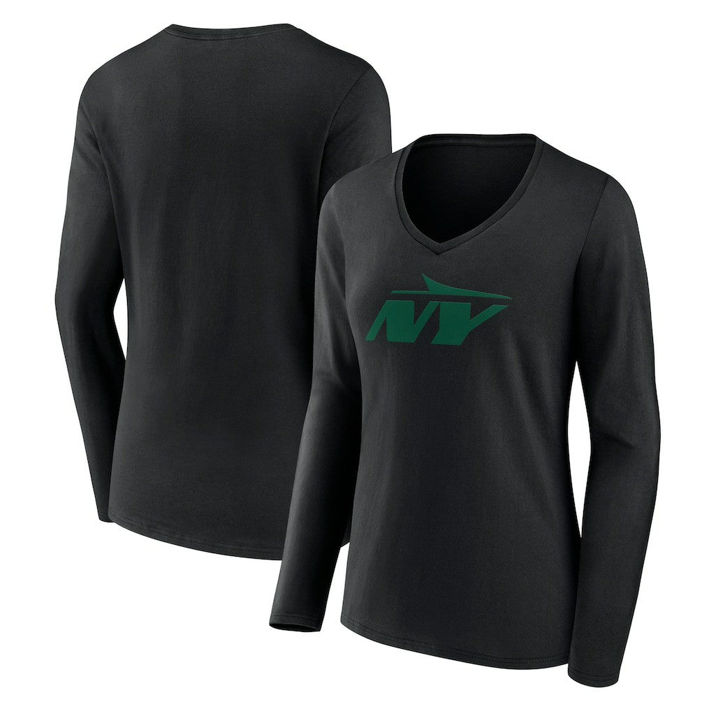 New York Jets Women's Secondary Logo Long Sleeve V-Neck T-Shirt Black