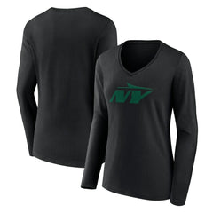 New York Jets Women's Secondary Logo Long Sleeve V-Neck T-Shirt Black