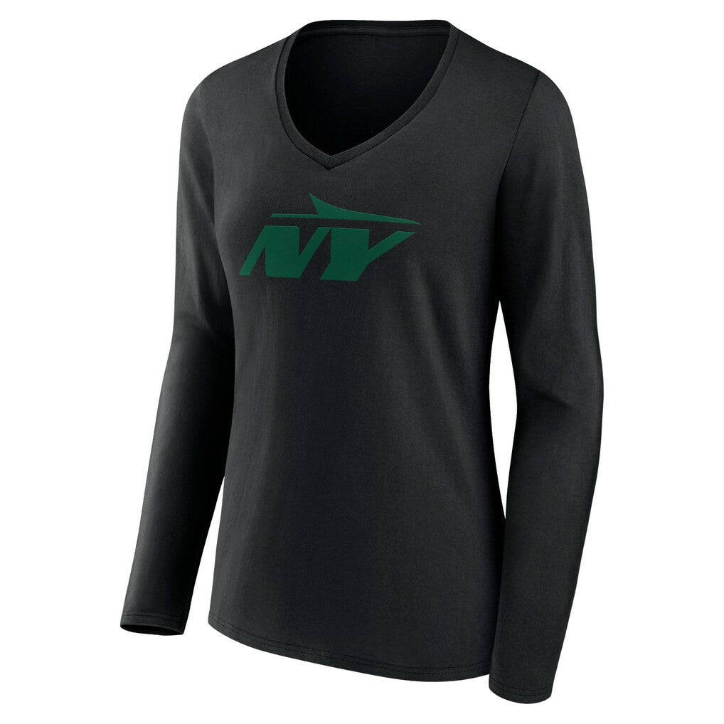 New York Jets Women's Secondary Logo Long Sleeve V-Neck T-Shirt Black