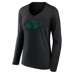 New York Jets Women's Secondary Logo Long Sleeve V-Neck T-Shirt Black