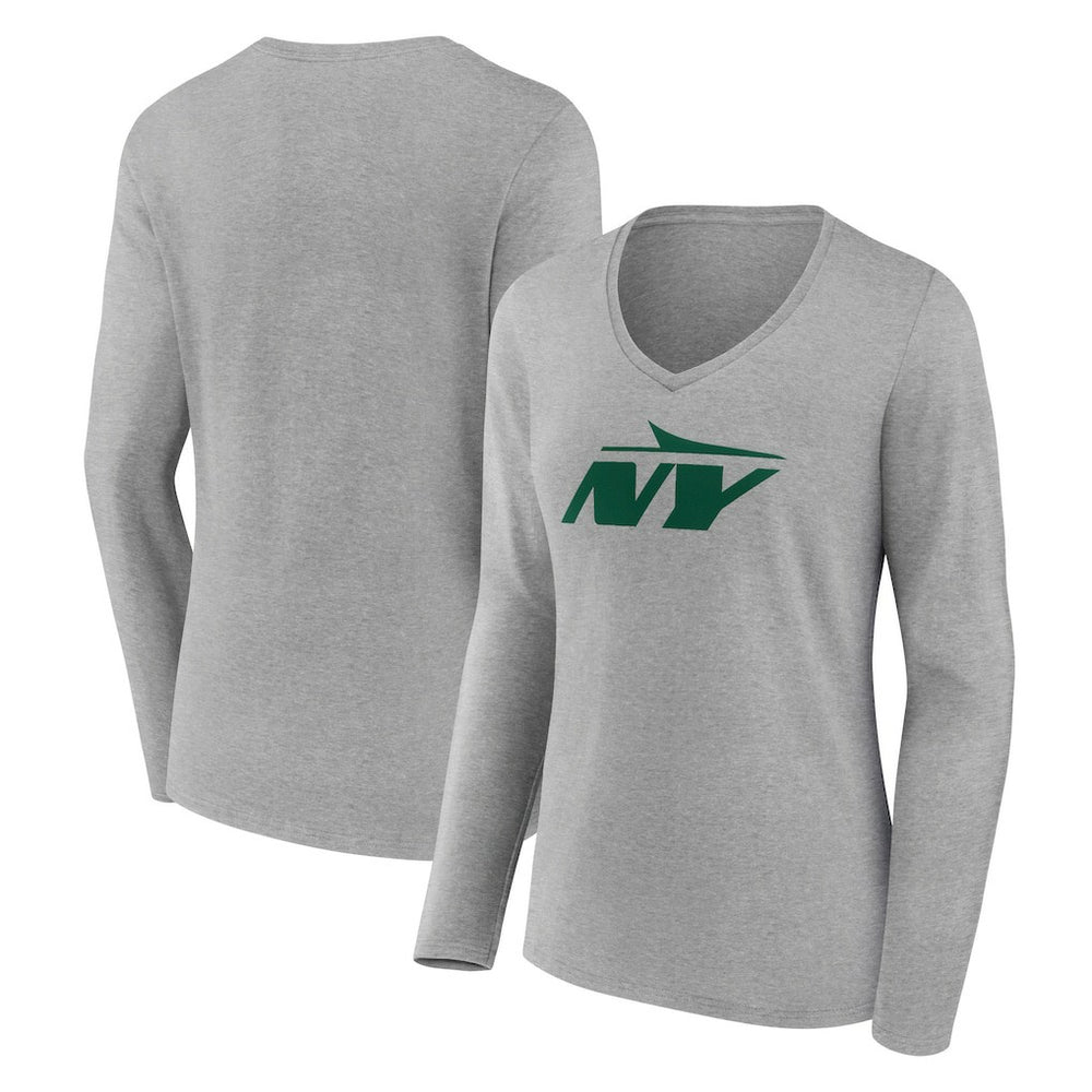 New York Jets Women's Secondary Logo Long Sleeve V-Neck T-Shirt Gray