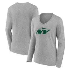 New York Jets Women's Secondary Logo Long Sleeve V-Neck T-Shirt Gray