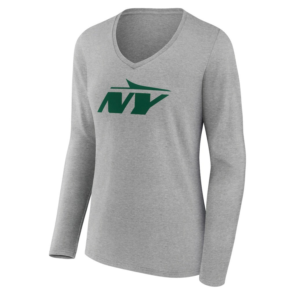 New York Jets Women's Secondary Logo Long Sleeve V-Neck T-Shirt Gray