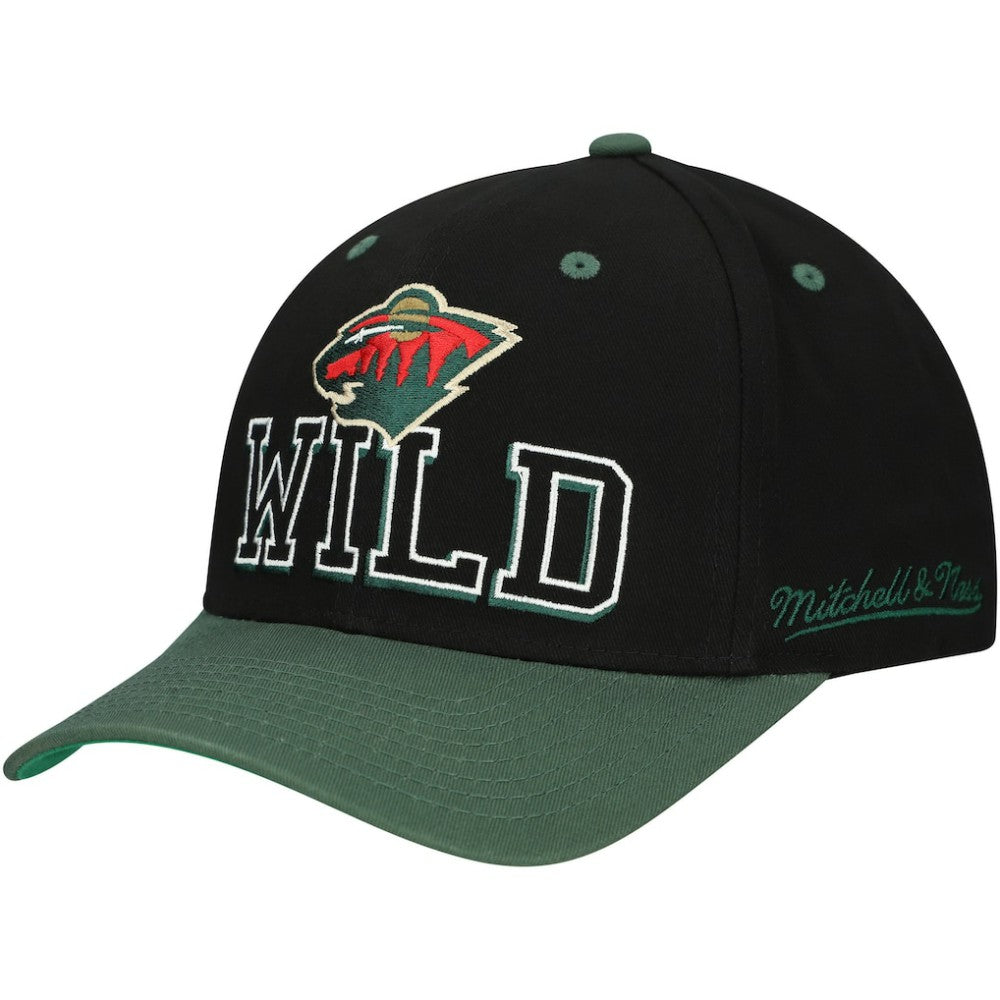 Minnesota Wild Mitchell & Ness Backside Script 2-Tone Pro Crown Adjustable Hat - Black/Green - NHL 201546274
