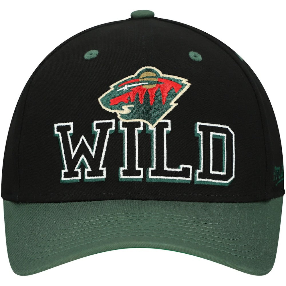 Minnesota Wild Mitchell & Ness Backside Script 2-Tone Pro Crown Adjustable Hat - Black/Green - NHL 201546274
